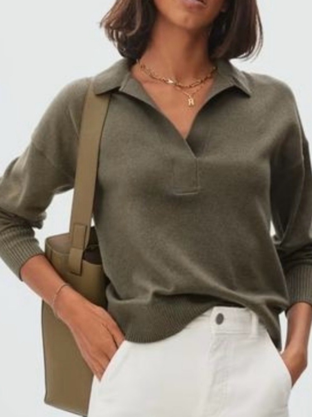 Everlane Polo Cashmere Sweater (Olive Kalamata)